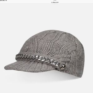 ⚜️ MICHAEL KORS cable knit Peak hat EUC gray with silver chain OS braided k…